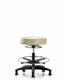 Vinyl Stool without Back - Medium Bench Height with Chrome Foot Ring and Stationary Glides in Charcoal Trailblazer Vinyl