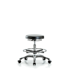 Class 10 Polyurethane Clean Room Stool - Medium Bench Height with Chrome Foot Ring and Casters
