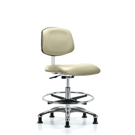 Class 10 Clean Room Vinyl Chair Chrome - Medium Bench Height with Chrome Foot Ring and Stationary Glides in Imperial Blue Trailblazer Vinyl