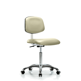 Class 10 Clean Room Vinyl Chair Chrome - Medium Bench Height with Casters in Colonial Blue Trailblazer Vinyl