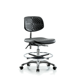 Poly Clean Room Chair, Med Bench, Foot Ring, Casters, Gray Poly