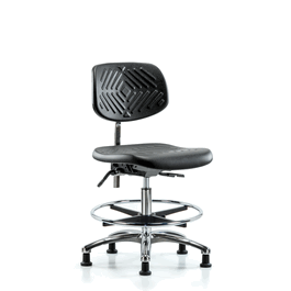 Poly Clean Room Chair, Med Bench, Foot Ring, Glides, Gray Poly