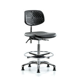 Poly Clean Room Chair, High Bench, Foot Ring, Glides, Gray Poly