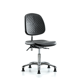 Class 10 Polyurethane Clean Room Chair - Desk Height with Medium Back and Stationary Glides in Blue Polyurethane