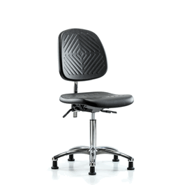 Class 10 Polyurethane Clean Room Chair - Medium Bench Height with Medium Back and Stationary Glides in Blue Polyurethane