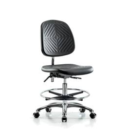 Poly Clean Room Chair, Med Bench, Med Back, Foot Ring, Casters, Gray Poly