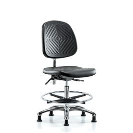Poly Clean Room Chair, Med Bench, Med Back, Foot Ring, Glides, Gray Poly