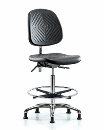 Poly Clean Room Chair, High Bench, Med Back, Foot Ring, Glides, Gray Poly