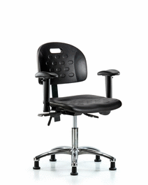 Newport Industrial Polyurethane Chair Chrome - Desk Height with Adjustable Arms and Stationary Glides in Blue Polyurethane