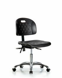 Newport Industrial Polyurethane Chair Chrome - Desk Height with Casters in Blue Polyurethane