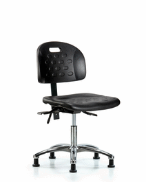 Newport Industrial Polyurethane Chair Chrome - Desk Height with Stationary Glides in Blue Polyurethane