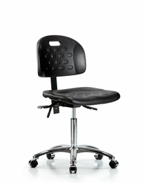 Newport Industrial Polyurethane Chair Chrome - Medium Bench Height with Casters in Blue Polyurethane