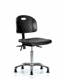 Newport Industrial Polyurethane Chair Chrome - Medium Bench Height with Stationary Glides in Blue Polyurethane