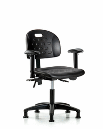 Newport Industrial Polyurethane Chair - Desk Height with Adjustable Arms and Stationary Glides in Blue Polyurethane