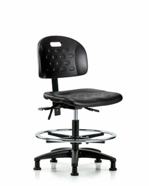 Newport Industrial Polyurethane Chair - Medium Bench Height with Chrome Foot Ring and Stationary Glides in Blue Polyurethane