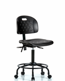 Newport Industrial Polyurethane Chair with Round Tube Base - Medium Bench Height with Casters in Blue Polyurethane