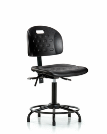 Newport Industrial Polyurethane Chair with Round Tube Base - Medium Bench Height with Stationary Glides in Blue Polyurethane