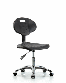 Erie Polyurethane Chair Chrome - Desk Height with Chrome Casters in Blue Polyurethane
