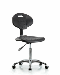 Erie Polyurethane Chair Chrome - Medium Bench Height with Chrome Casters in Blue Polyurethane