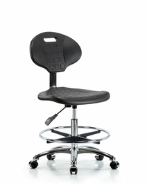Erie Polyurethane Chair Chrome - Medium Bench Height with Chrome Foot Ring and Chrome Casters in Blue Polyurethane