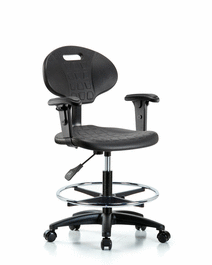 Erie Polyurethane Chair - Medium Bench Height with Chrome Foot Ring, Adjustable Arms, and Casters in Blue Polyurethane