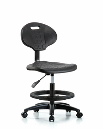 Erie Polyurethane Chair - Medium Bench Height with Black Foot Ring and Casters in Blue Polyurethane