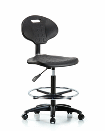Erie Polyurethane Chair - High Bench Height with Chrome Foot Ring and Casters in Blue Polyurethane