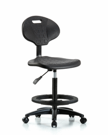 Erie Polyurethane Chair - High Bench Height with Black Foot Ring and Casters in Blue Polyurethane
