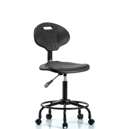 Erie Polyurethane Chair - Medium Bench Height with Round Tube Base and Casters in Blue Polyurethane