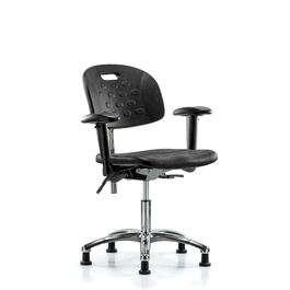 Class 100 Newport Industrial Polyurethane Clean Room Chair - Desk Height with Adjustable Arms and Stationary Glides in Blue Polyurethane