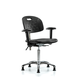 Poly Clean Room Chair, Med Bench, Arms, Glides, Gray Poly