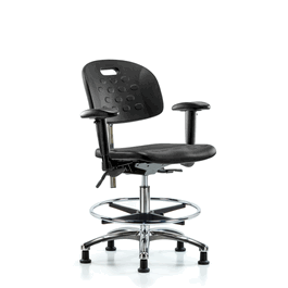 Poly Clean Room Chair, Med Bench, Arms, Foot Ring, Glides, Gray Poly
