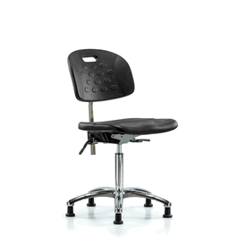 Class 10 Newport Industrial Polyurethane Clean Room Chair - Medium Bench Height with Stationary Glides in Blue Polyurethane