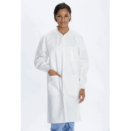 ValuMax Extra-Safe SMS Lab Coats, Knee Length, 3 Pockets, Snap Front, Knit Cuffs and Collar, White, 3XL