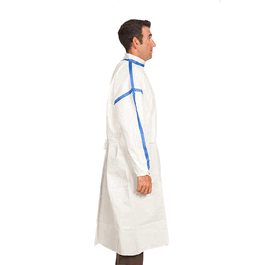 Sterile Chemotherapy Gown, 52gsm+/-3gsm Breathable PE/PP, stand up collar with velcro closure in the back, elastic wrists, 3XL