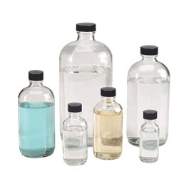 DWK Life Sciences (Wheaton) 250 mL (8 oz) Clear Boston Round with with black Phenolic PE cone lined cap, 12/case