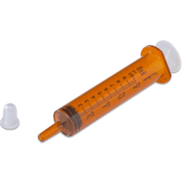 Covidien 3 mL Amber Oral Syringe, 0.1 mL and 0.25 tsp graduations, 100/bx, 5 bx/cs