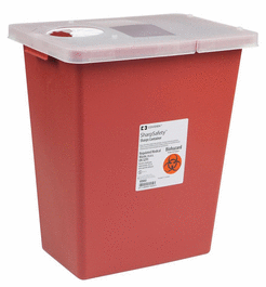 Covidien 8 gal. Large Volume Sharps Container with Hinged Lid and Rotor Opening, Red
