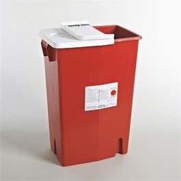 Covidien PG II Sharps Disposal Containers, 18 gal., Gasketed Hinged Lid, Red, 26 x 12.75 x 18.25 in.