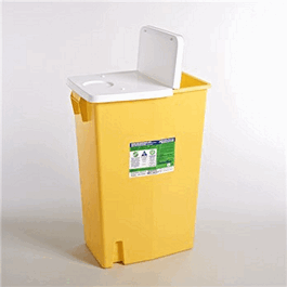 Covidien PG II Chemotherapy Containers, 18 gal., Yellow, Hinged Lid, 26 x 12.75 x 18.25 in.