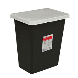 Covidien 8 gal. RCRA Hazardous Waste Container, Hinged Lid, Black
