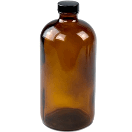 1 Liter Amber Boston Rounds with Black Phenolic 33-430 Closure, PTFE/F217 Lined