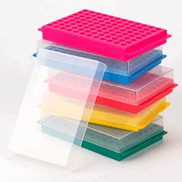 Reversible Rack with Cover for Microcentrifuge Tubes, 96-Place for 1.5mL and 2.0mL and Reverse Side is 96-Place for 0.2mL and 0.5mL Tubes, Natural, 5/Pack