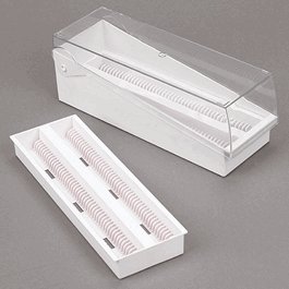 Slide Storage Box with Hinged Lid and Removable Draining Tray, 100-Place for up to 200 Slides, ABS, Blue, 6/Unit
