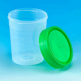 Specimen Container, 4oz, with Separate 1/4-Turn Red Screwcap, Non-Sterile, PP, Graduated, Bulk