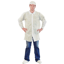 Lab Coat, Tyvek Alternative, No Pockets, Elastic Wrists, Snap Front, Single Collar, 4 XL, White
