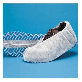 Shoe Cover, Nonskid Polypropylene With Conductive Carbon Ribbon, 16.5 x 6.5 in., Blue With White Tread