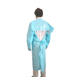 CPE Rear-Entry Isolation Gowns with Attached Ties and Thumb-Loops, 47 in. length, Blue
