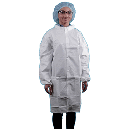 Microporous Frocks with 3 Pockets, Elastic Wrists, Mandarin Collar, 6-Snap Front, Elastic Thumb-Loops, Hang Loop, Anti-Static, White, 3XL