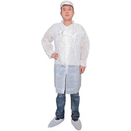 Lab Coat, Polypropylene, No Pockets, Elastic Wrists, Snap Front, Single Collar, L, White